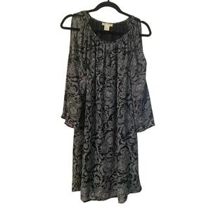 Black Paisley Cold Shoulder Long‎ Sleeve Lined Shift Dress Size 8